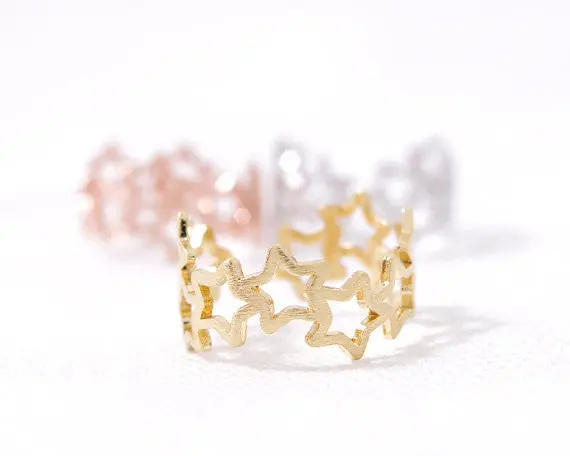 30Pcs- Jewelry Star Gold Silver Pink-Gold Linked Stars Ring With 1