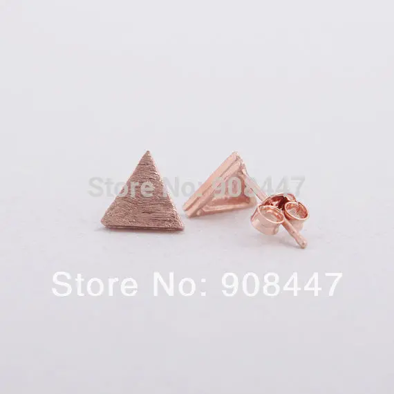 30Pcs-S019 Cute Triangle Earrings Jewelry Gold Silver Pink Gold Brushed Triangle Stud Earrings 3