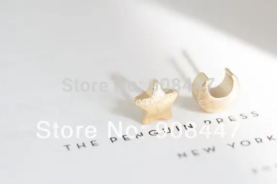 30Pcs-S020 Cute Earrings Jewelry 18K Gold Teens Moon And Star Stud Earrings Silver Earrings 1