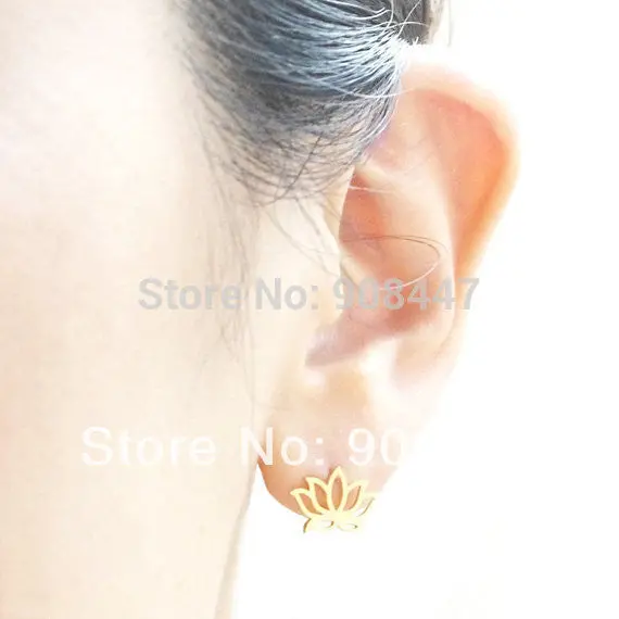 30Pcs-S021 Jewelry Cute Tiny Lotus Stud Earrings Gold Silver Flower Earrings 3