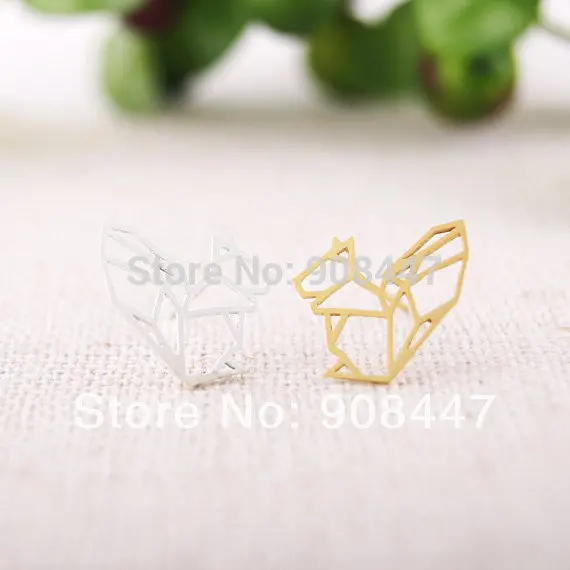 30Pcs-S023 Jewelry Origami Squirrel Stud Earrings Cute Animal Silver Gold Rose Gold Earrings 1