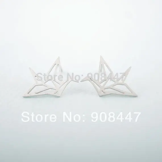 30Pcs-S037 Jewelry Cute Bird Gold Silver Origami Crane Stud Earrings 1