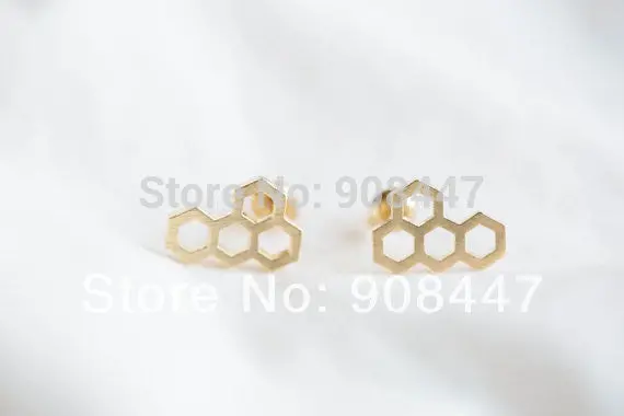 30Pcs-S039 Jewelry Gold Silver Tiny Hexagon Modern Earring,Hive Stud Earrings 2