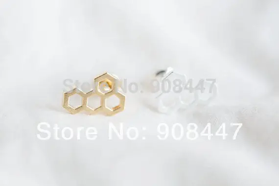 30Pcs-S039 Jewelry Gold Silver Tiny Hexagon Modern Earring,Hive Stud Earrings 3