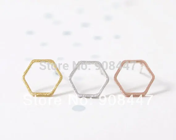 30Pcs-S043 Jewelry Geometry Gold Silver Pink Gold Hexagon Stud Earrings 1