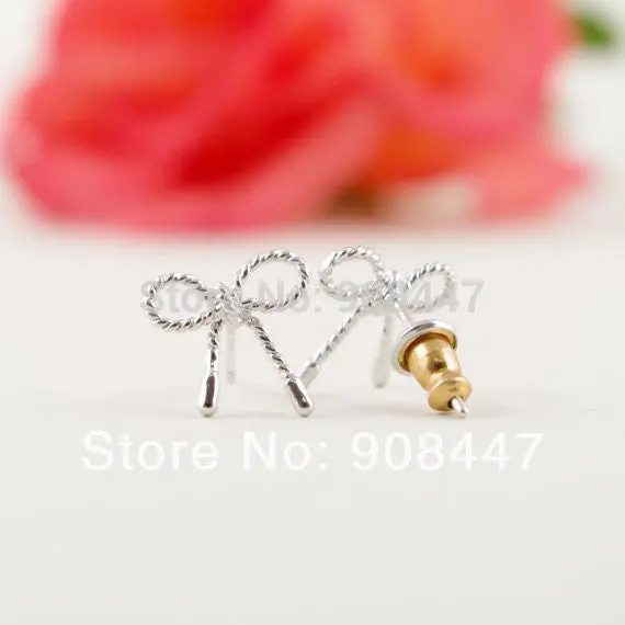 30Pcs-S049 Jewelry Gold Silver Pink Gold Little Twist Bow Stud Earrings 3
