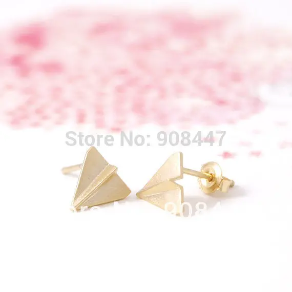 30Pcs-S054 Jewelry Gold Silver Origami Plane Stud Earrings 1