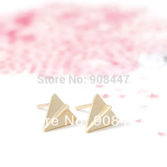 30Pcs-S054 Jewelry Gold Silver Origami Plane Stud Earrings 2