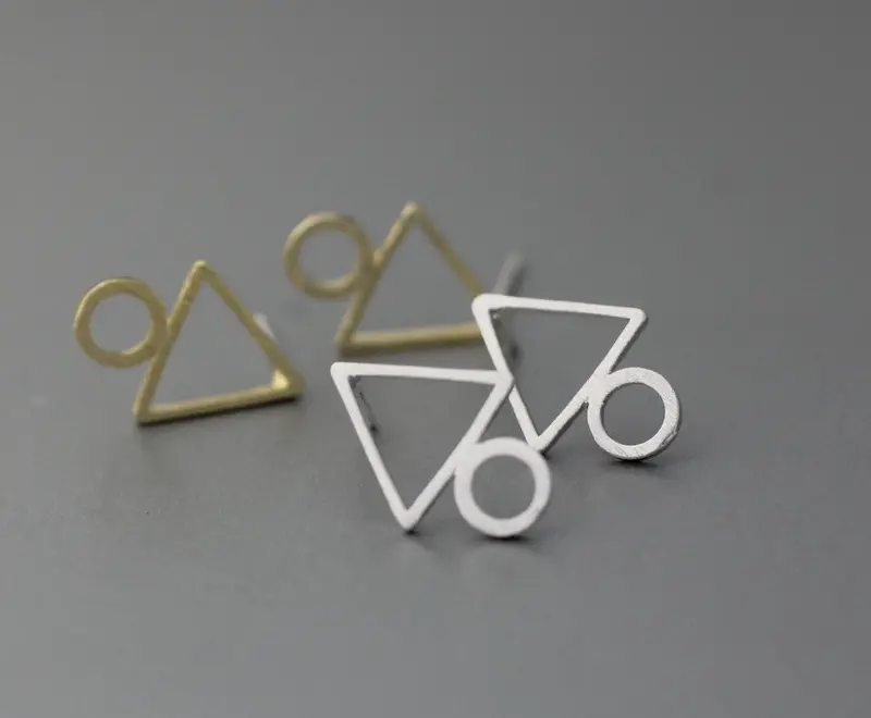 30Pcs-S084 Gold Silver And Rose Gold Triangle Circle Stud Earring Tri Ce Earrings Triangle Geometry Earrings 2