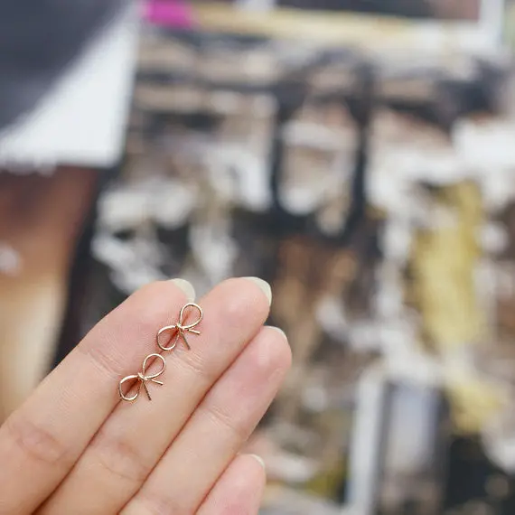 30Pcslot Bulk Production Stud Earrings Jewelry Tiny Bow Stud Earrings Dainty Knot Ribbon Earrings S055 2