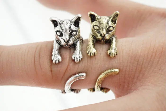 30Pcslot Cute Cat Ring Bronze And Silver Retro Vintage Ring R317 1