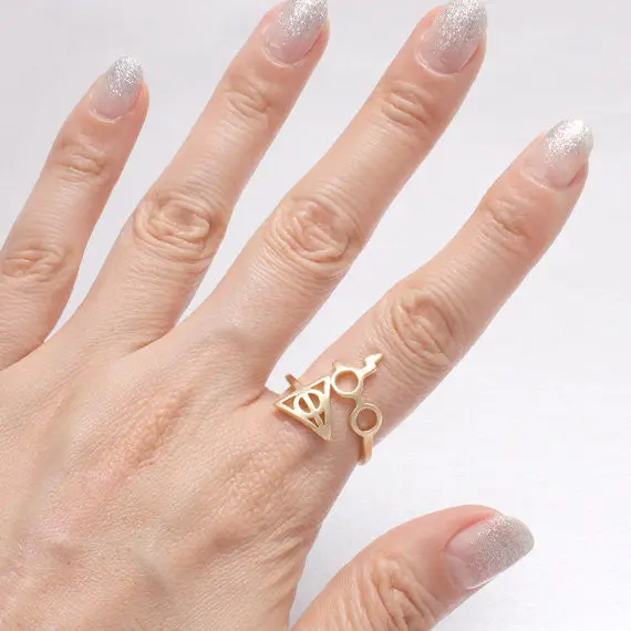 30Pcslot Gold Silver And Rose Lightning Scar Glasses Deathly Hallows Rings R156 3