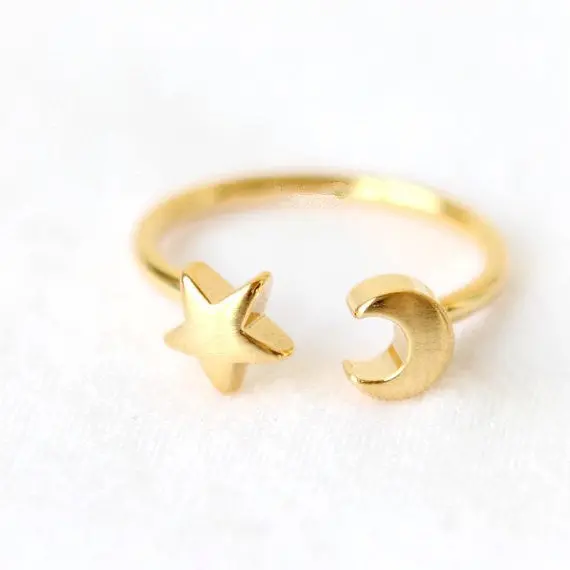 30Pcslot Rings Gold Silver And Rose Gold Plated Adjustable Crescent Moon And Tiny Star Rings R161 1