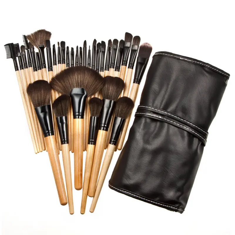 32Pcs Wood Makeup Brushes Pressional Cosmetics Make Up Brush Tool Black Case Maquiagem 1