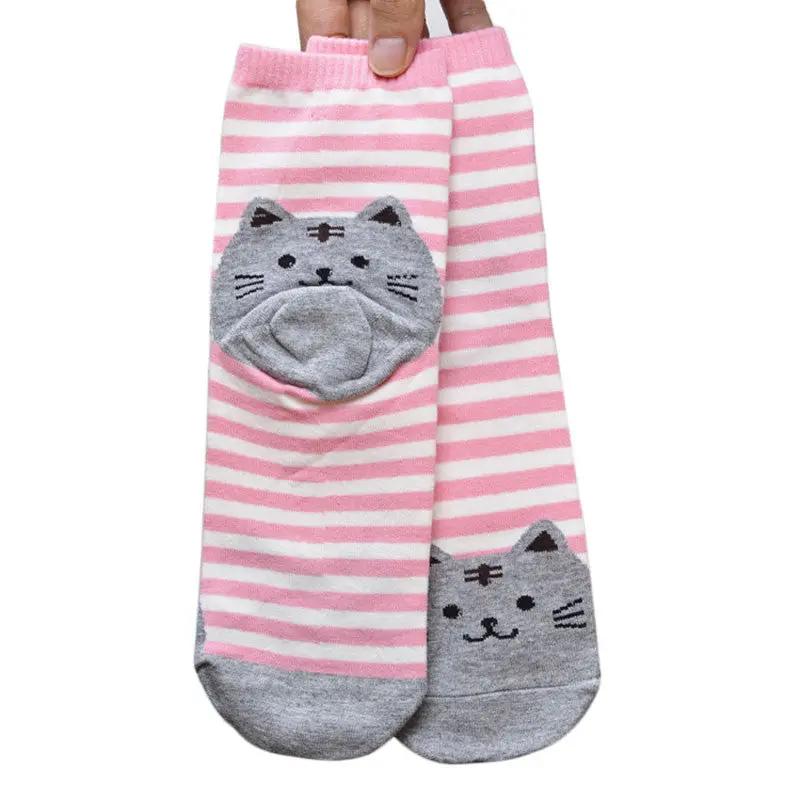 3D Animals Striped Cartoon Women Cat Footprints Cotton Floor Stockings Er & 1