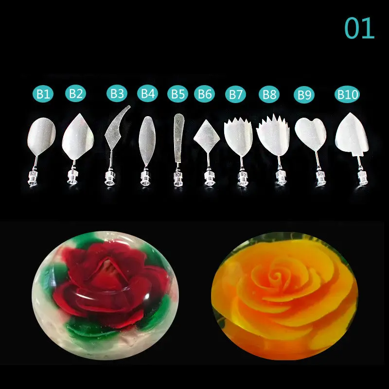 3D Jelly Flower Art Tools Russian Tulip Nozzles 3D Gelatin Art Tools Jello Gurbias 10-Piece-Tool Set 92799 1