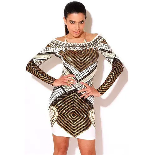 3D Print Women Dress Sexy Off Shoulder Bodycon Dress Slim Slash Neck Party Dresses Digit Printed Dress 1
