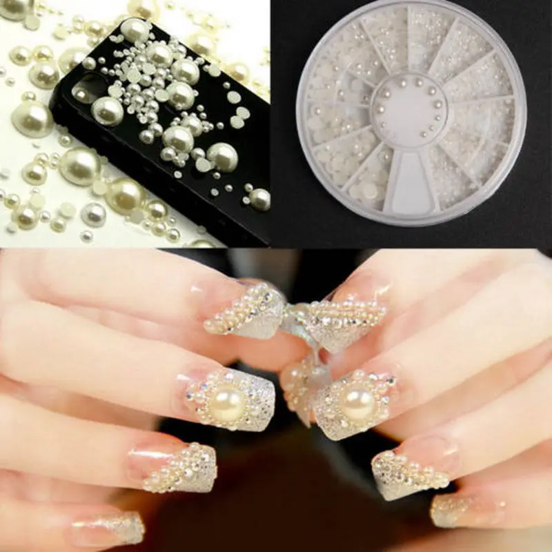 3Dnail Art Tips Pearl Acrylic Glitter Icure Diy Decoration Different Size Wheel Rhinestones 1