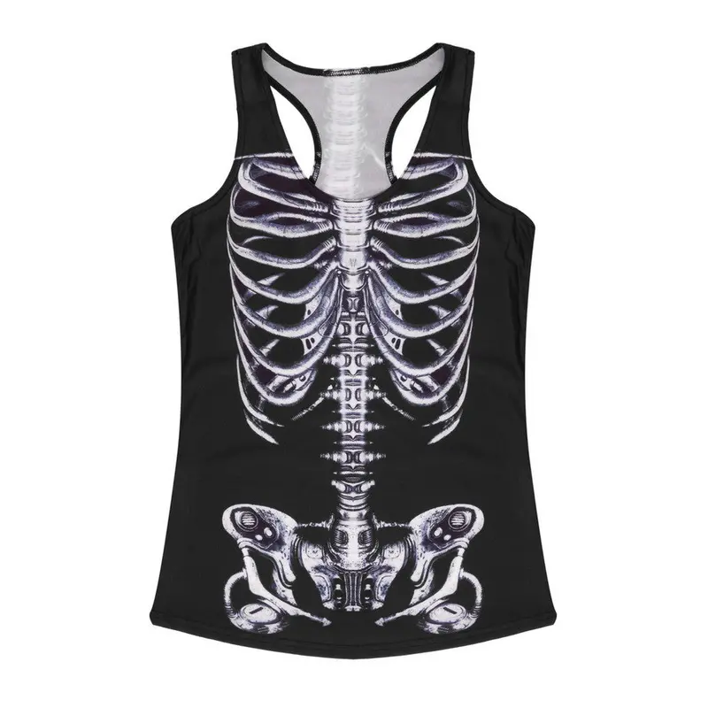 3Dsexyvintage Printed Skeleton Skull Tank Tops Gothic Punk Clubwear Punk T-Shirt 1