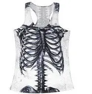 3Dsexyvintage Printed Skeleton Skull Tank Tops Gothic Punk Clubwear Punk T-Shirt 2