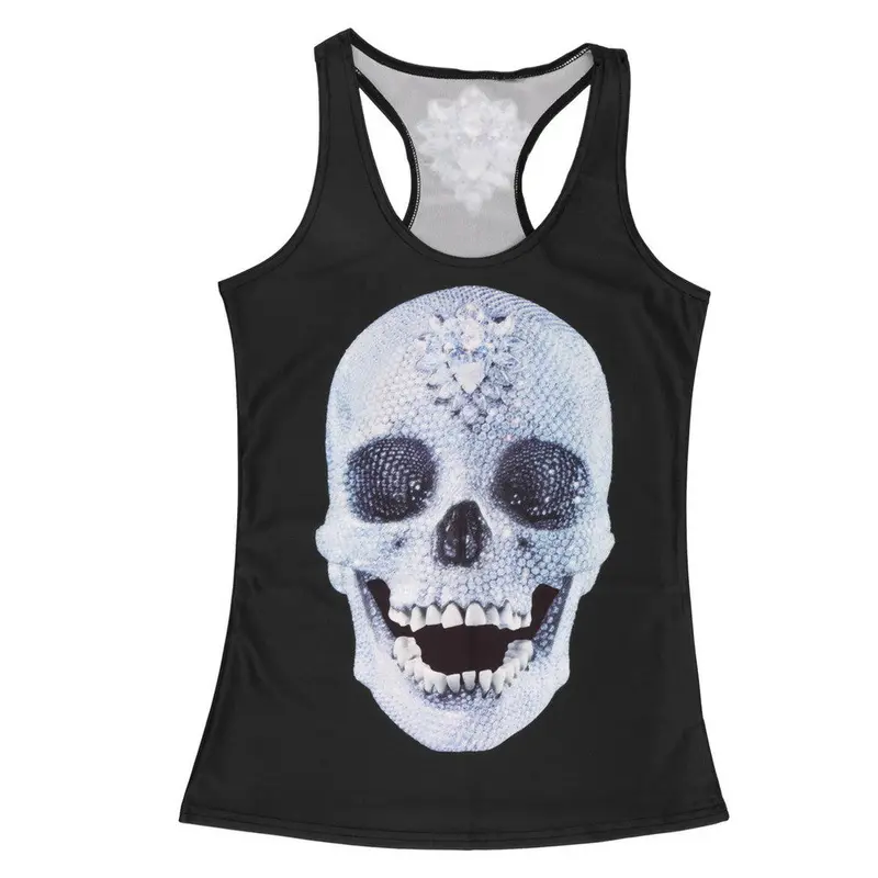 3Dsexyvintage Printed Skeleton Skull Tank Tops Gothic Punk Clubwear Punk T-Shirt 3
