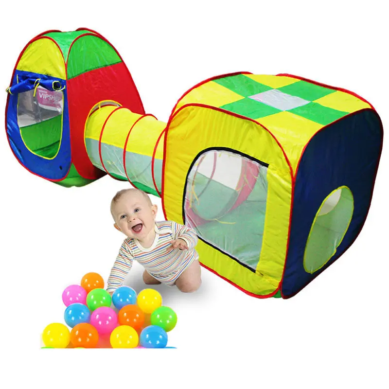 3Pc Cubby-Tube-Teepee Pop-Up Play Tent For Children Kids Tent Baby Tunnel Adventure Play House Toy Tents 1