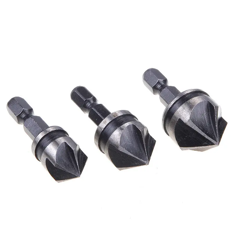 3Pcs 12Mm 16Mm 19Mm Countersink Bore Set 1/4" Hex Shank Wood Plastic Chamfer Bit 82676 1
