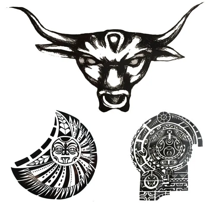 3Pcs Arms Shoulder Chest Turtle Shell Totem Apollo Bull Tau Kok Waterproof Tattoo Stickers Big Disposable Tatoo Stickers 1