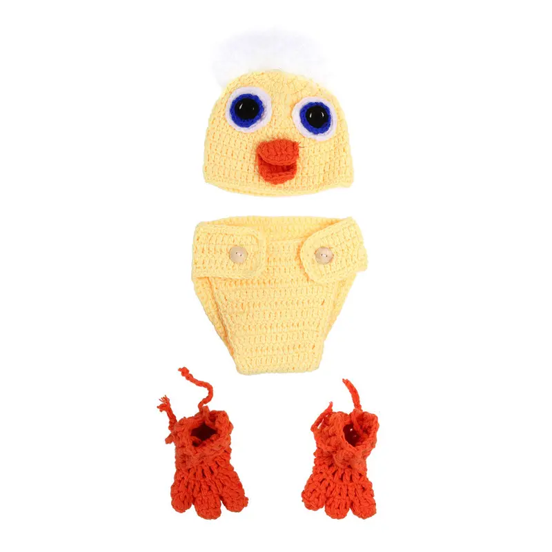 3Pcs Born Pography Props Yellow Duck Baby Infant Crochet Knitted Duckling Costume Baby Pography Po 1