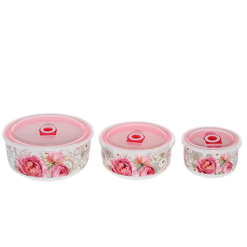 3Pcs Bowls Chinese Style Tableware Container Thermo Food Ceramic Bowl With Lid 89753 1