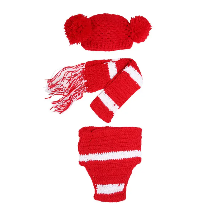 3Pcs Christmas Born Pography Props Baby Infant Knitted Striped Hat Scarf Pants 1