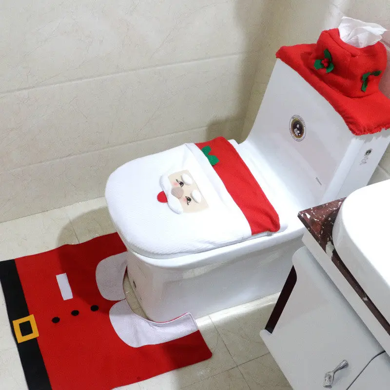 3Pcs Christmas Decoration For Home Santa Toilet 3Pcs Seat Cover Rug Bathroom Santa Claus Christmas Ornament 91787 1