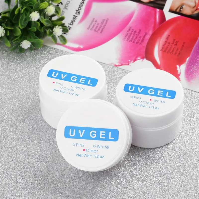 3Pcs Clearpinkwhite Color Nail Art Tips Salon Tools Builder 12 Oz Uv Gel 1