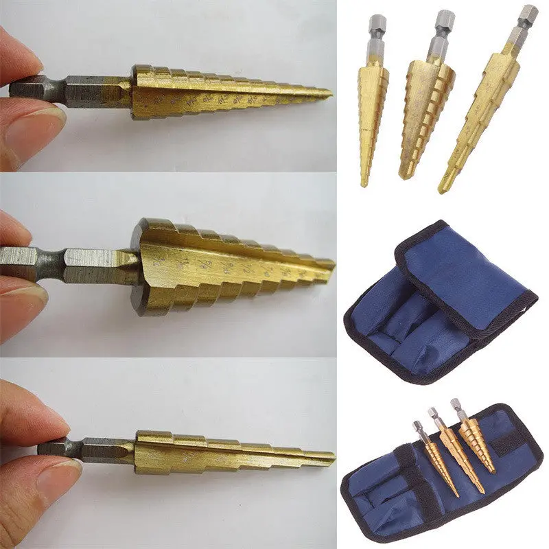 3Pcs Practical Quick-Change Hex Shank Larger Titanium Coated M2 Tool Step Drill Bit Set 71960 1