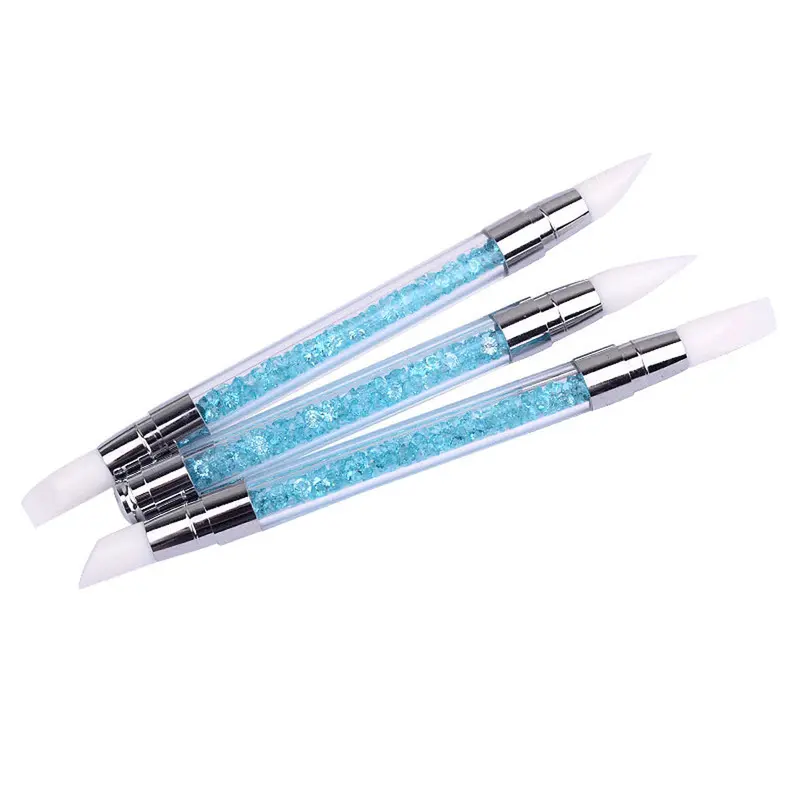 3Pcs Rhinestone Nail Art Brushes Sculpture Pen 2 Ways Silicone Head Nail Brush Pencil Acrylic Hle 1