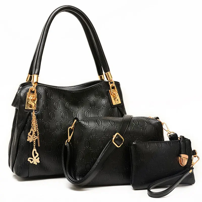 3Pcs Women Leather Handbags Women Messenger Bag+Purse Women Bag Frosted Pu Bolsa Feminina 1