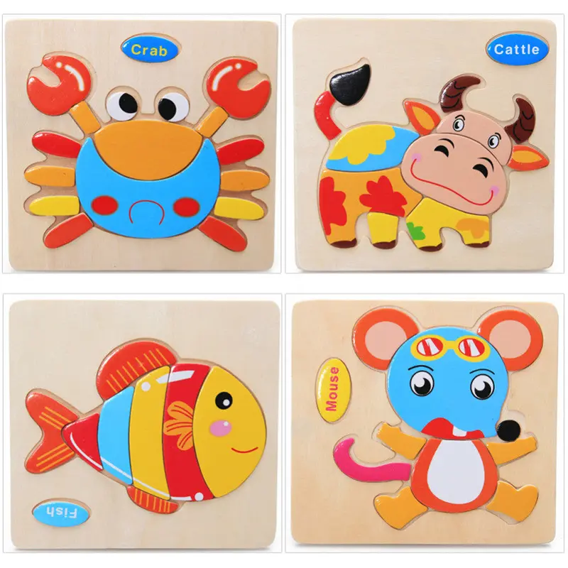3Pcs Wooden Toys Puzzle Cartoon Animals Puzzle Baby Educational Toys For Children Romly Sent 1