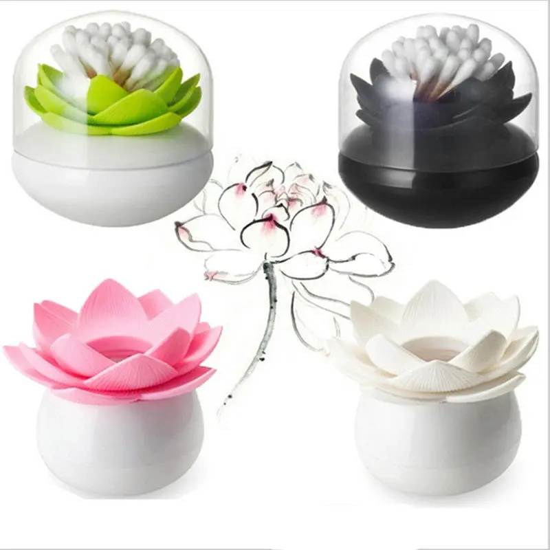 4 Colors Lotus Home Decor Toothpick Cotton Swab Holder Storage Box Pick Toothpick Case 70000 1