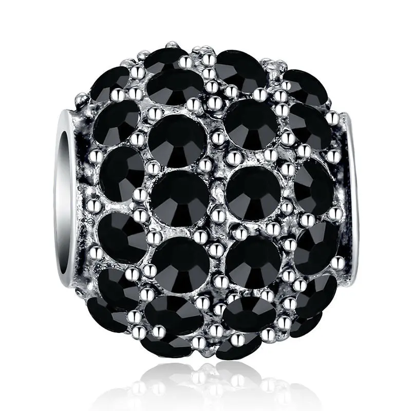 4 Colors Sparkling Round Black Cz Charm Fit Pan Bracelet Necklace Charm 1