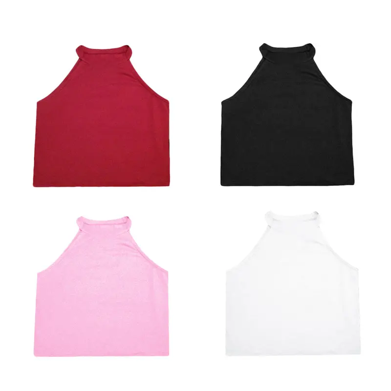 4 Colors Tight Cotton Elastic Crop Tops Cute Sleeveless T-Shirts Lady Sexy Stretchable Cropped Tees 5