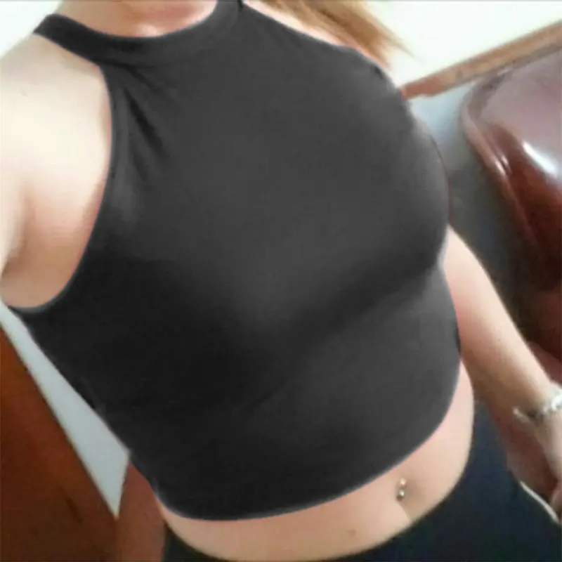 4 Colors Tight Cotton Elastic Crop Tops Cute Sleeveless T-Shirts Lady Sexy Stretchable Cropped Tees 7