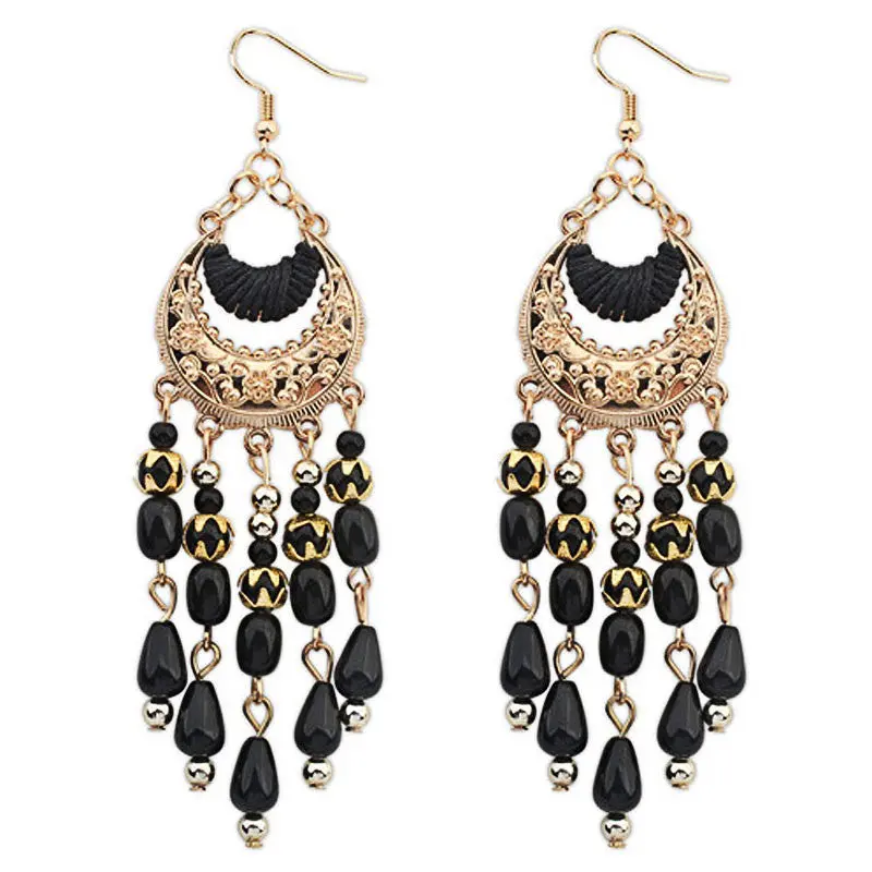 4 Colors White Earrings Long Drop Earrings Bohemian Fringed Long Section Of Big Beads Earrings For Girls Women 1