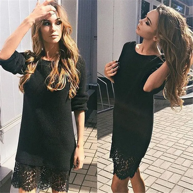 4 Colors Women Bodycon Dresses Warm Sexy Lace Office Party Dress Casual Mini Slim Long Sleeve Vestidos Gv411 1
