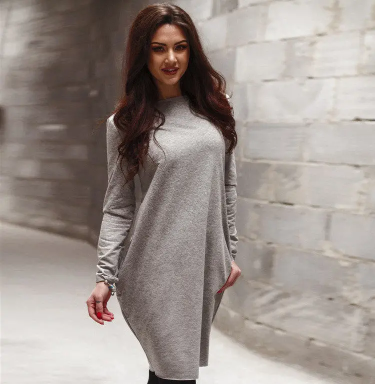 4 Colors Women Dress Solid Elegant Dresses Casual Cotton Warm Vestidos Sexy Long Sleeve With Pockets Lx063 5