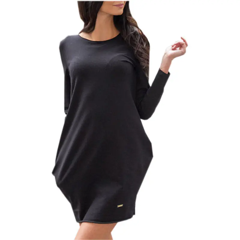 4 Colors Women Dress Solid Elegant Dresses Casual Cotton Warm Vestidos Sexy Long Sleeve With Pockets Lx063 8