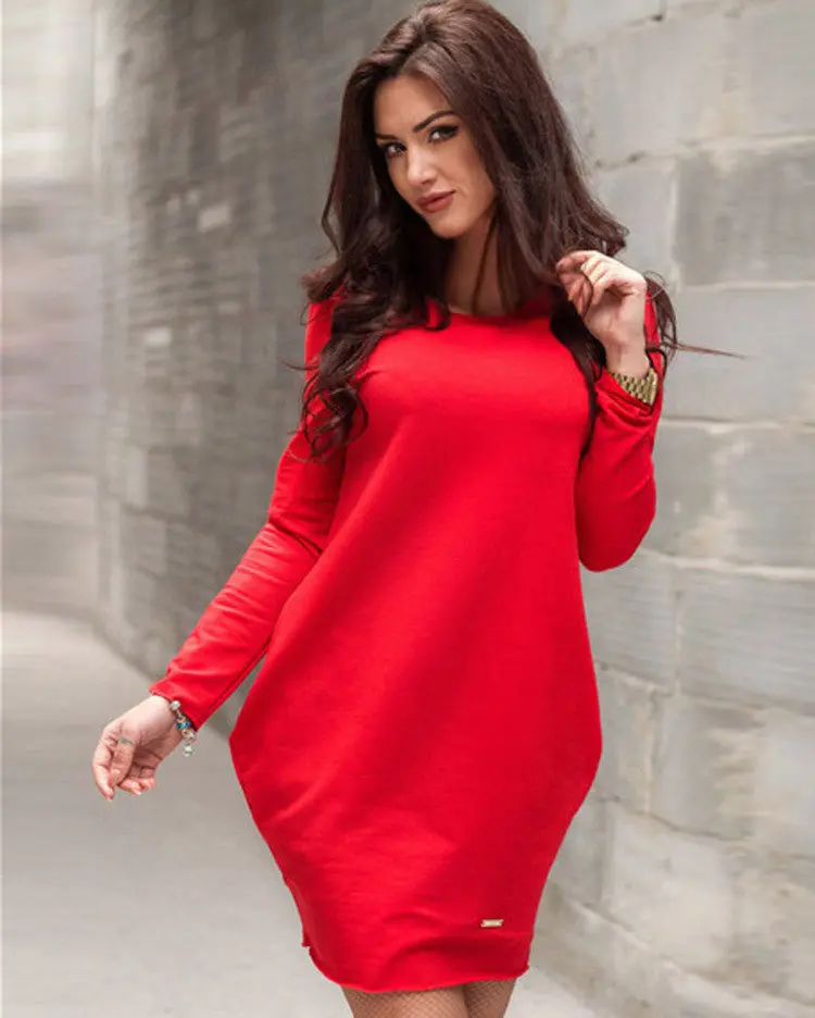 4 Colors Women Dress Solid Elegant Dresses Casual Cotton Warm Vestidos Sexy Long Sleeve With Pockets Lx063 9