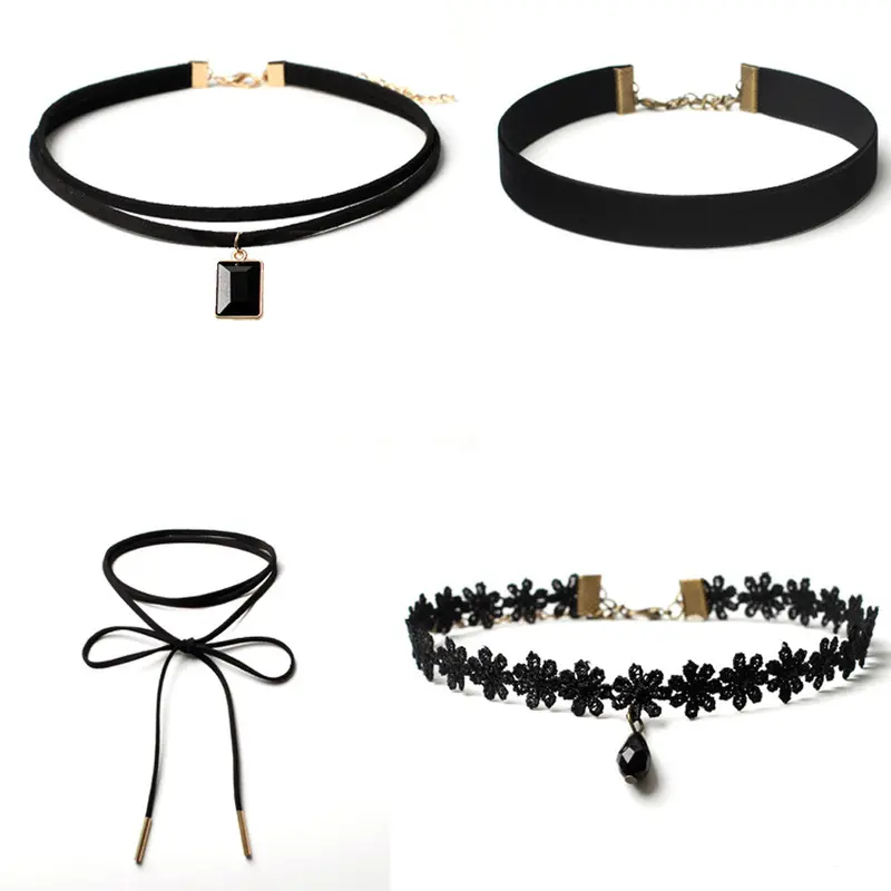 4 Pieces Choker Necklace Set Stretch Black Velvet Classic Gothic Tattoo Lace Chokers Charm Jewelry Gift 1