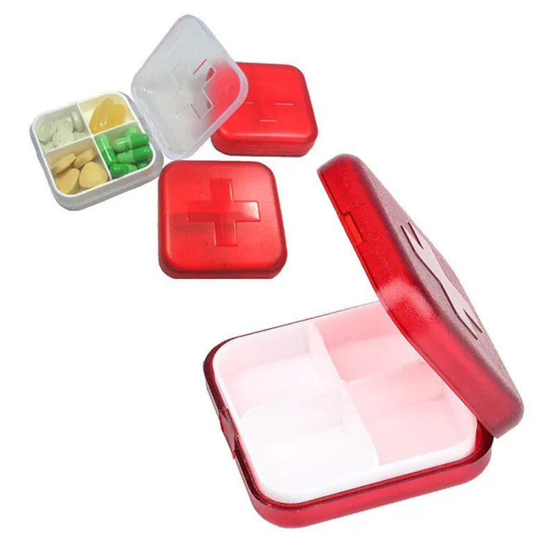 4 Slot Health Medicine Pill Case Portable Pill Organizer Box Red 1