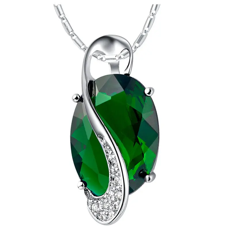 41.5+5Cm Chain Green Stone Oval Cutting Necklaces Pendants N102-Gn 1