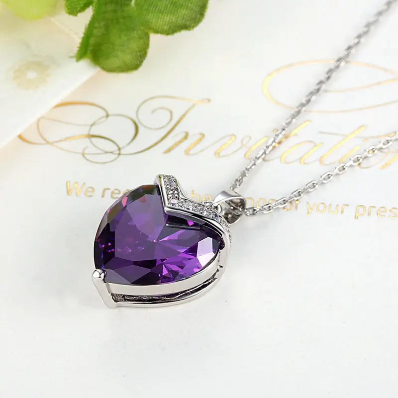 41.5+5Cm Chain Purple Heart Cutting Femme Necklaces Pendants N101-Vt 2
